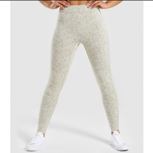 Gymshark Leggings Fleur Texture Dry Green Khaki Marled 7/8 Length sz S - Picture 4 of 10